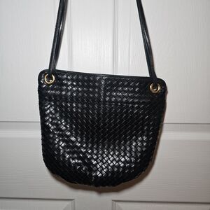 Vintage Neiman Marcus Leather Black Woven Shoulder Bag Clutch Purse